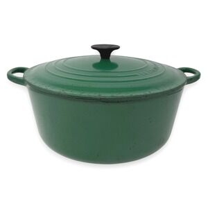 Vintage Le Creuset 7.25 Qt Dutch Oven 28 Green Cast Iron Pot France Lid